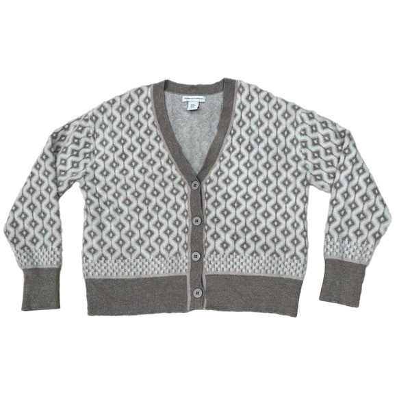 CUPCAKES AND CASHMERE Women’s Knit Buttoned Cardigan Sweater Geometric Tan Sz XS - Picture 2 of 6